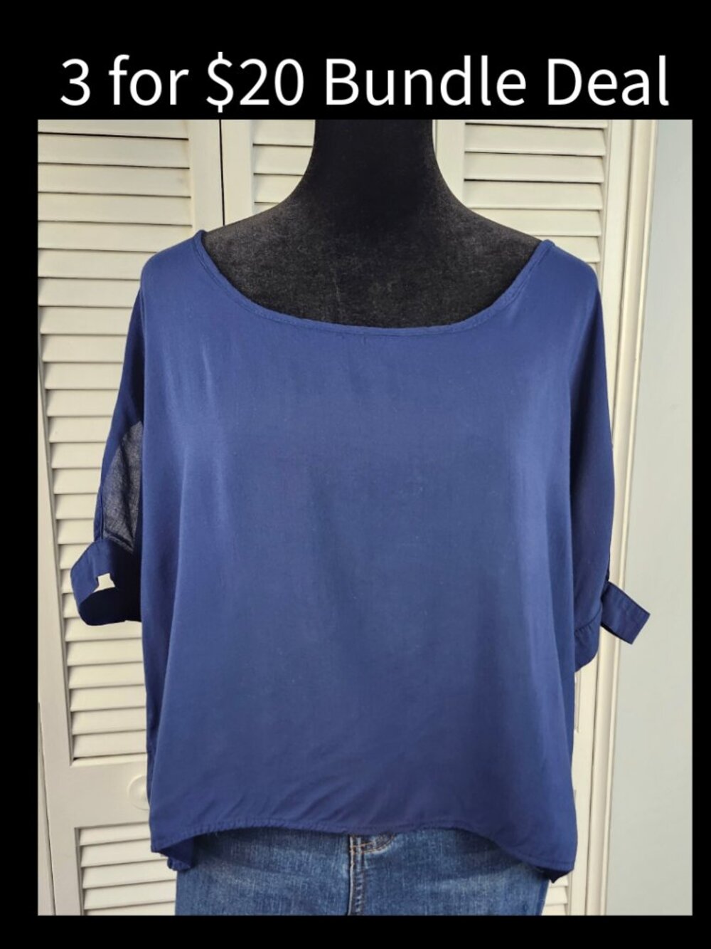 Navy Blue Short Sleeve Top size Medium Cold Shoulder Boxy Blouse Coastal